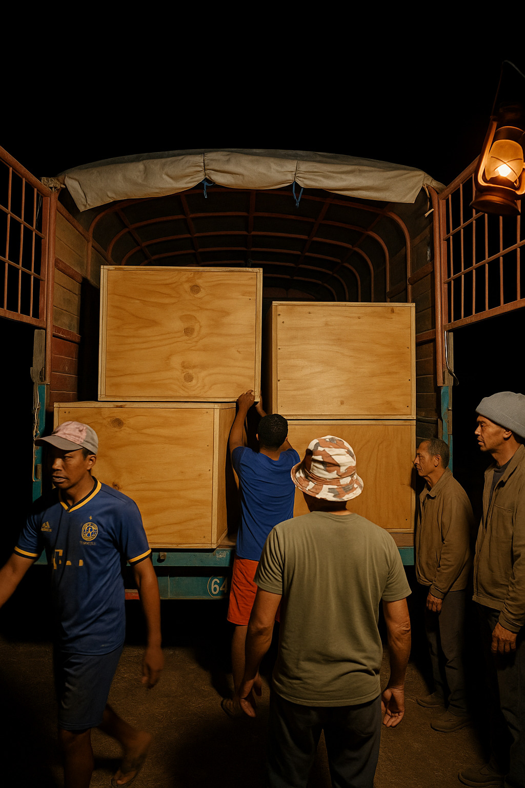 chargement dans le camion tard dans la nuit
